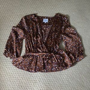 J.O.A. Brown Patterned Women's Top